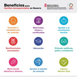 Cartel sobre las ayudas del Gobierno de Navarra para familias monoparentales