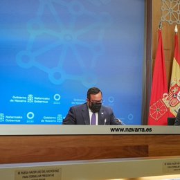 El portavoz del Gobierno de Navarra, Javier Remírez, durante la rueda de prensa