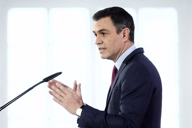El president del Govern central, Pedro Sánchez, en la conferncia de premsa a La Moncloa