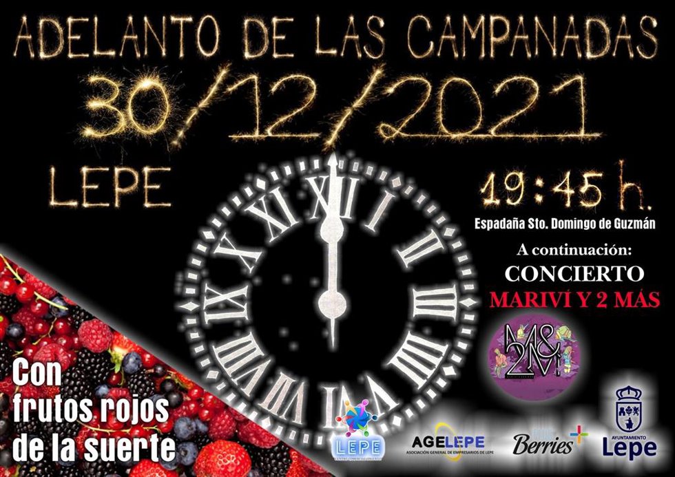 Cartel del evento de adelanto de las campanadas de Lepe.