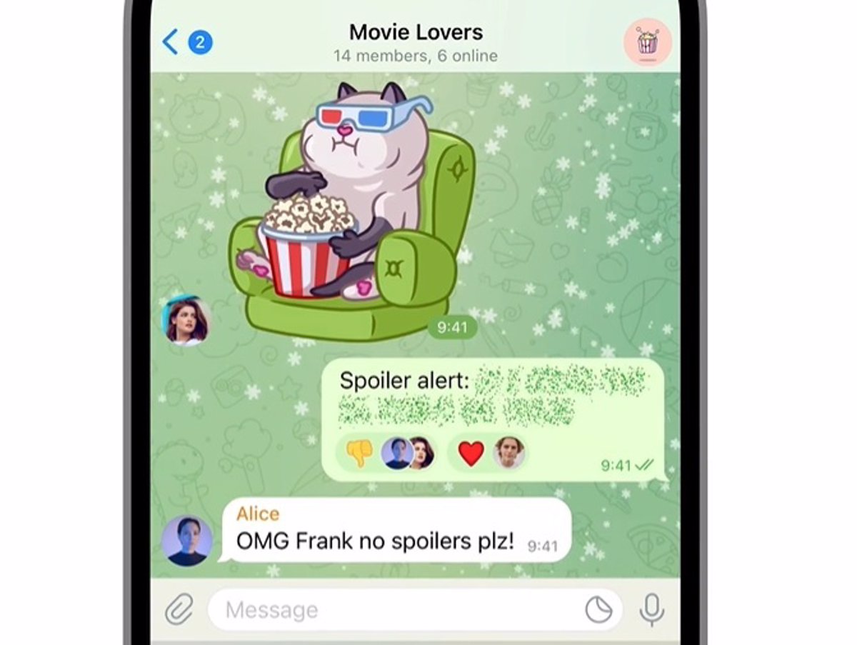 Hidden text, message translation and reactions reach Telegram
