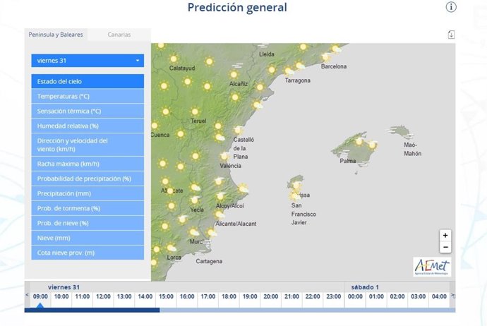 Predicción de la AEMET para Baleares a 31 de diciembre.