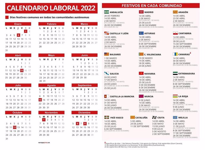 Calendario laboral de 2022