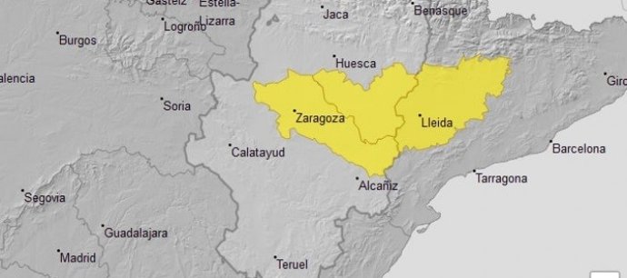 Aviso amarillo por niebla en Ribera del Ebro y sur de Huesca.