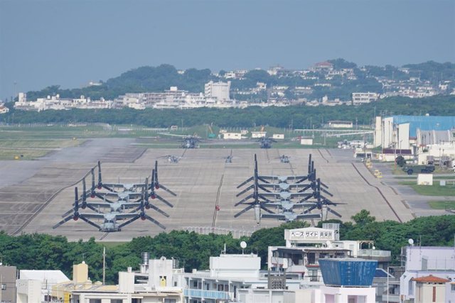 Aviones Osprey en una base de Estados Unidos en Okinawa (Japón)