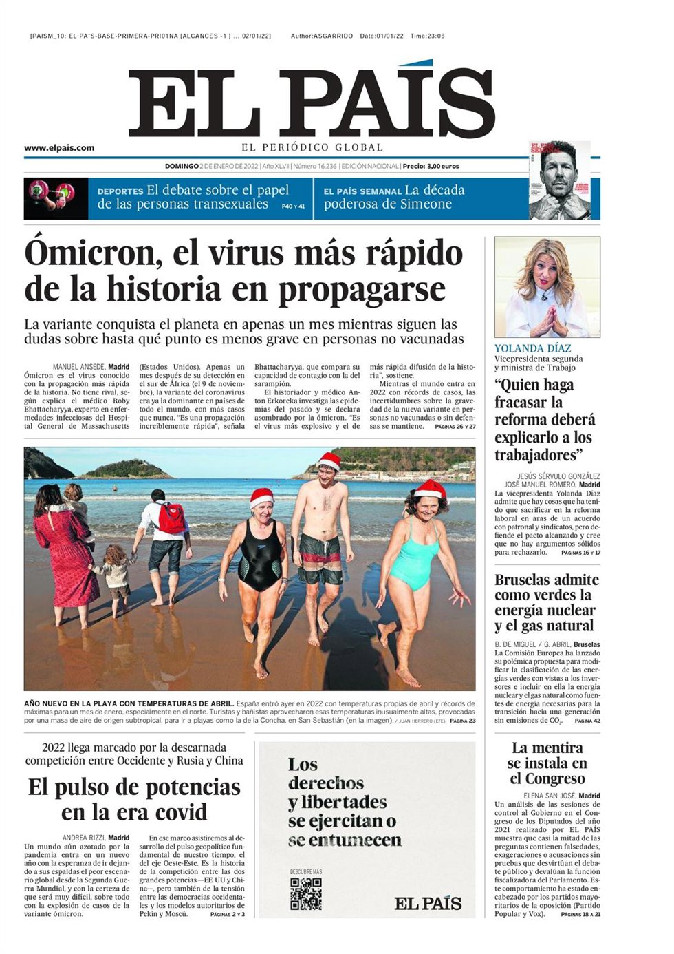 Portada de El País