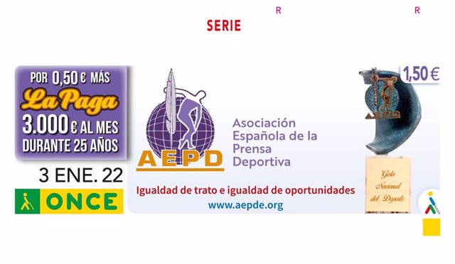 La ONCE dedica un cupón a la Asociación Española de la Prensa Deportiva, por la labor que desarrolla en apoyo al paralimpismo
