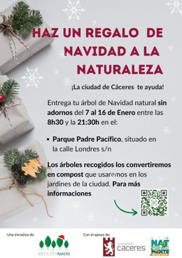 Cartel de la campaña árboles de Navidad en Cáceres.