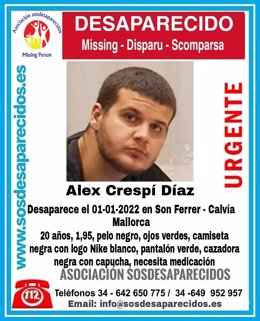 Alex Crespí Díaz, desaparecido el 1 de enero en Calvià.