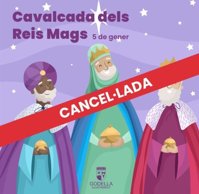 Cartel de cancelación de la cabalgata de Reyes en Godella.