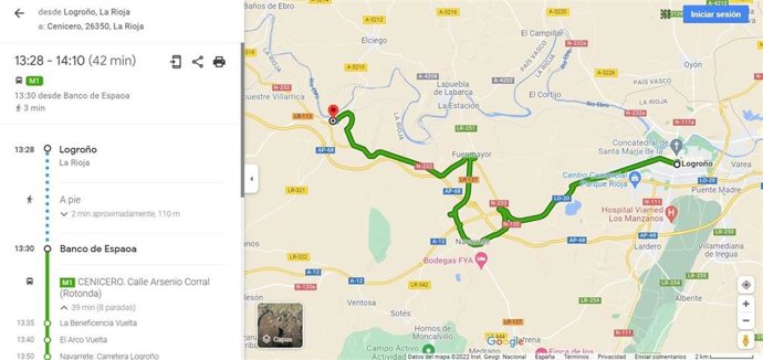 El Autobús Metropolitano en Google Maps