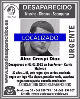 Localizado el joven de 20 años desaparecido el sábado en Calvià, Mallorca.