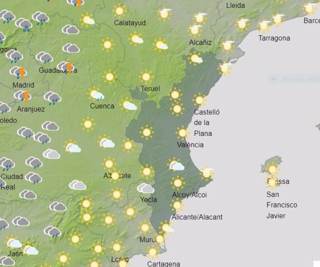 Mapa del tiempo este martes en la Comunitat Valenciana