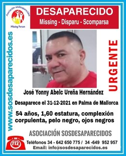 José Yonny Abelc Ureña Hernández, desaparecido el 31 de diciembre en Palma.