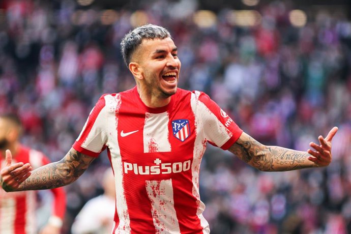 Angel Correa of Atletico de Madrid celebrates a goal during La liga football match played between Atletico de Madrid and Rayo Vallecano at Wanda Metropolitano stadium on January 02, 2021, in Madrid, Spain.
