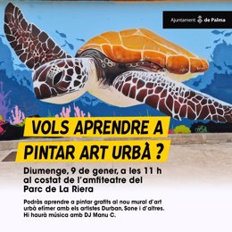 Cartel del taller de arte urbano organizado por el Consistorio palmesano este domingo en Sa Riera.