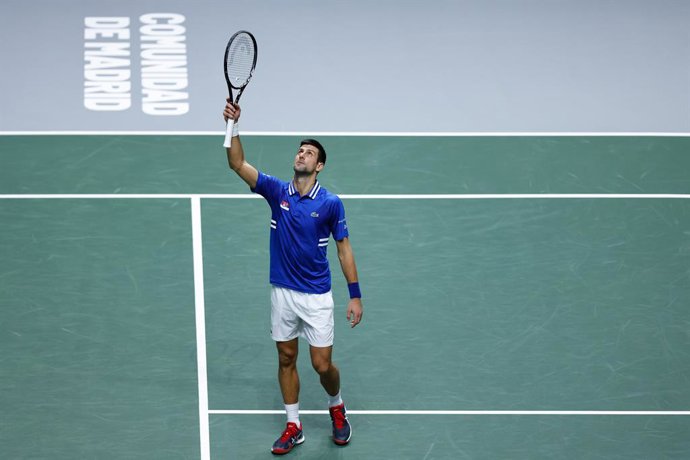 Archivo - Novak Djokovic of Serbia celebrates the victory during the Davis Cup Finals 2021, Semifinal 1, tennis match played between Croatia and Serbia at Madrid Arena pabilion on December 03, 2021, in Madrid, Spain.
