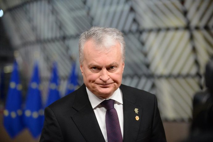 16 December 2021, Belgium, Brussels: Gitanas Nauseda President of Lithuania arrives to attend an EU Summit at the European Council building in Brussels. Photo: Kupec Petr/CTK/dpa