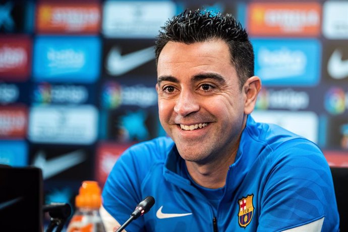 El entrenador del FC Barcelona, Xavi Hernández, en rueda de prensa ante de un partido en la temporada 2021/22