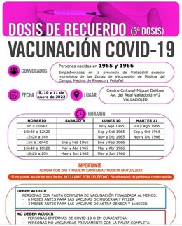Convocatoria para vacunación de personas nacidas en 1965 y 1966.