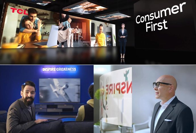 Ms. Juan Du, Chairperson of TCL Electronics (top) ; Tiago Abreu, Head of Smart Home Appliance X-Lab, TCL DIC (bottom left), Stefan Streit, CMO of TCL Communication (bottom right)