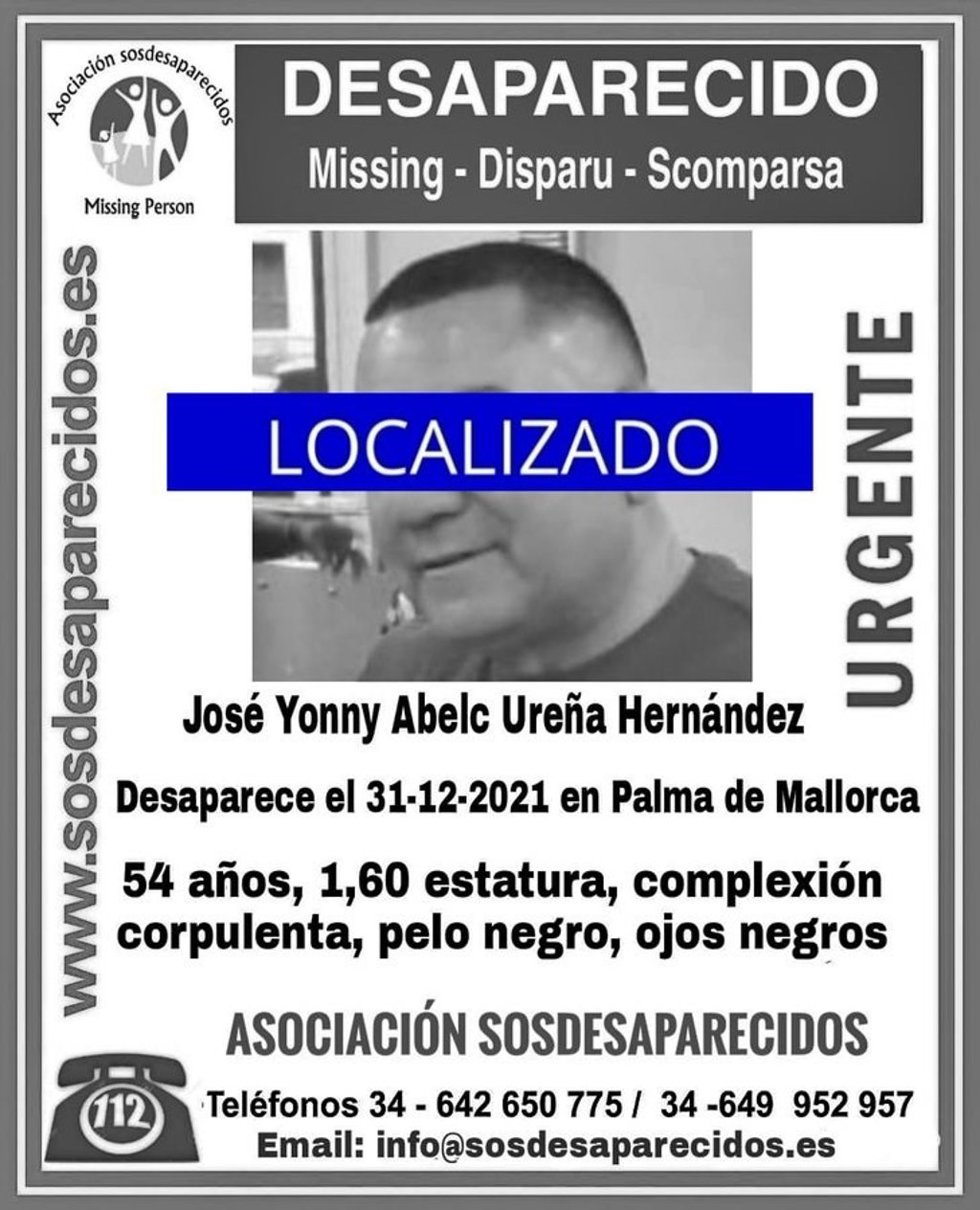 Localizado el hombre, de 54 años de edad, desaparecido el 31 de diciembre en Palma.
