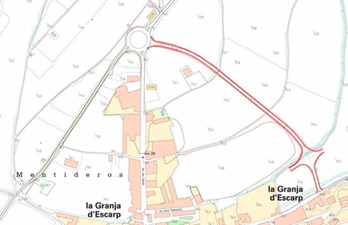 Mapa de la construcción de una variante para aligerar el tráfico de la Granja d'Escarp (Lleida)