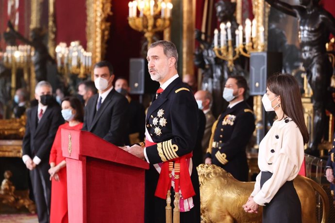 Archivo - El Rey Felipe VI pronuncia su discurso durante la Pascua Militar en 2021