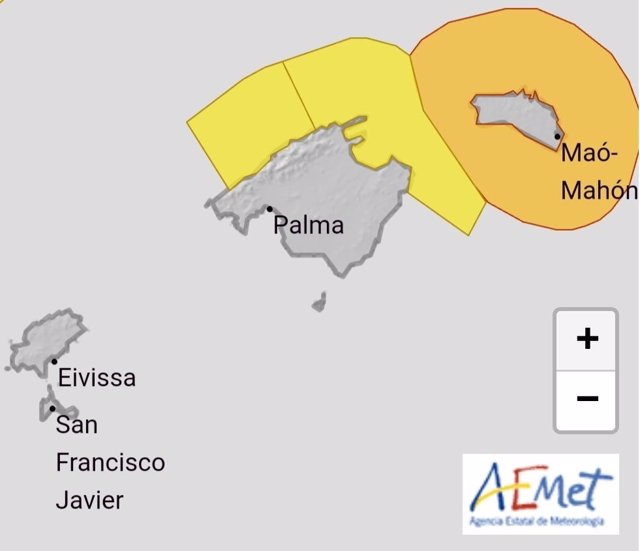 La Aemet mantiene la alerta naranja en Menorca y amarilla en Ibiza por fenómenos costeros.