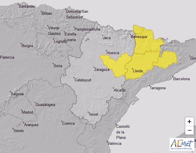 Aviso amarillo por bajas temperaturas en el sur de Huesca este viernes.
