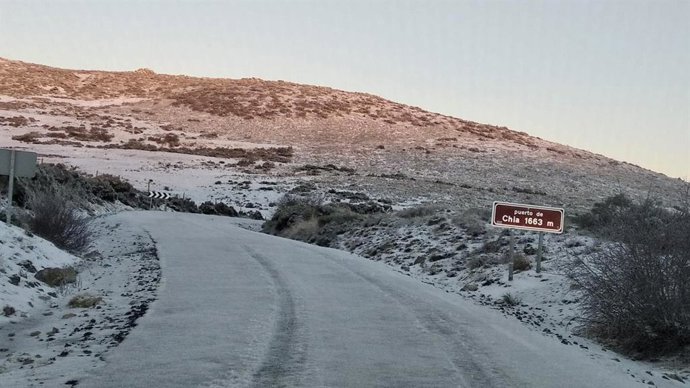 Nieve en el puerto de Chía, en la provincia de Ávila.