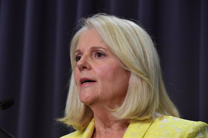 Archivo - Karen Andrews, ministra de Asuntos Interiores de Australia, durante una rueda de prensa
