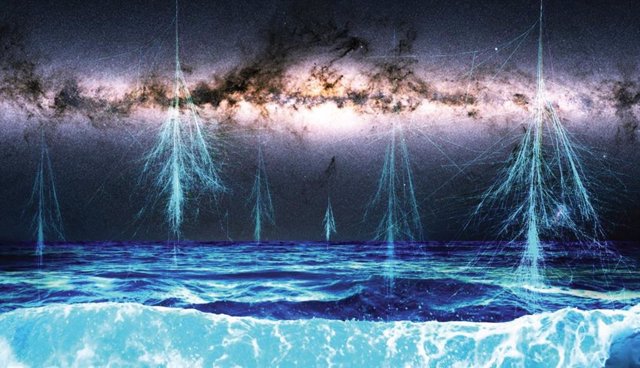 Ilustración de la Vía Láctea vista desde la Tierra, donde la supernova acelera los rayos cósmicos a altas energías.