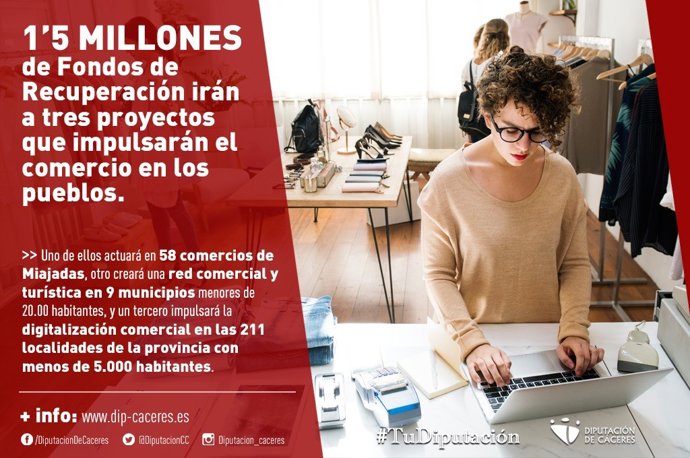Los municipios cacereños recibirán 1,5 millones de euros de los fondos europeos para impulsar el comercio