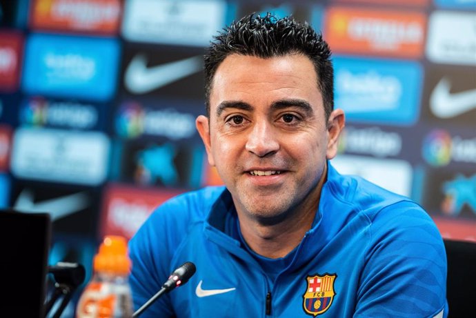 Xavi Hernandez, head coach of FC Barcelona, attends during the press conference before La Liga Match round 19 at Ciutat Esportiva Joan Gamper on January 1, 2022 in Barcelona, Spain.