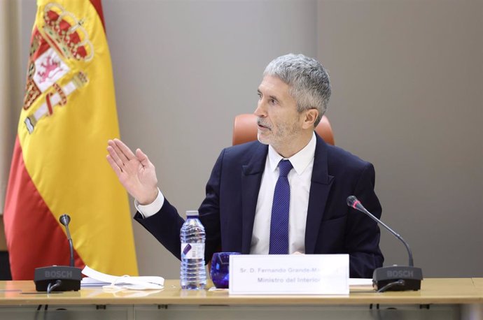 El ministro de Interior, Fernando Grande-Marlaska, en la presentación del balance de siniestralidad vial de 2021, en la sede de la Dirección General de Tráfico, a 7 de enero de 2022, en Madrid (España). En el resultado del balance de siniestralidad vial