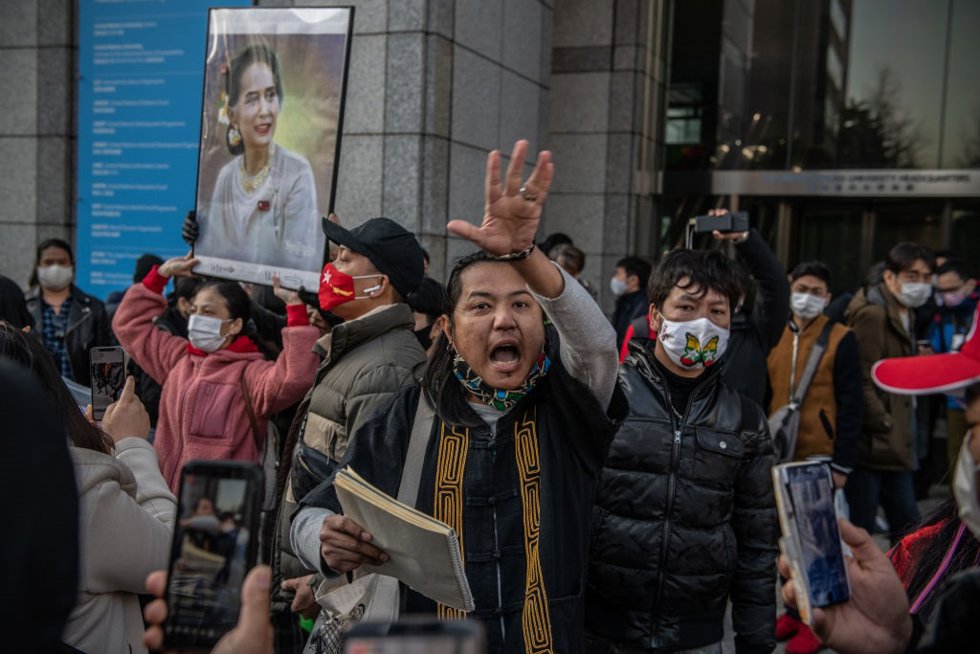 Protestas en Japón contra la junta militar birmana