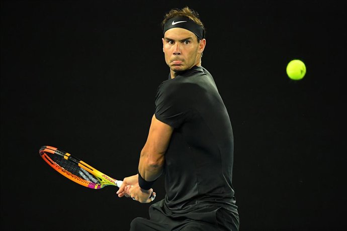 Rafael Nadal of Spain in action during their match against Emil-Ruusuvuor of Finland on Day 6 of the Melbourne Summer Set tennis tournament at Melbourne Park in Melbourne, Saturday, January 8, 2022. (AAP Image/James Ross) NO ARCHIVING