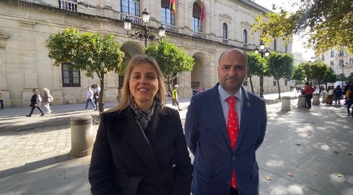Archivo - Los concejales de VOX en el Ayuntamiento de Sevilla, Cristina Peláez y Gonzalo García de Polavieja.