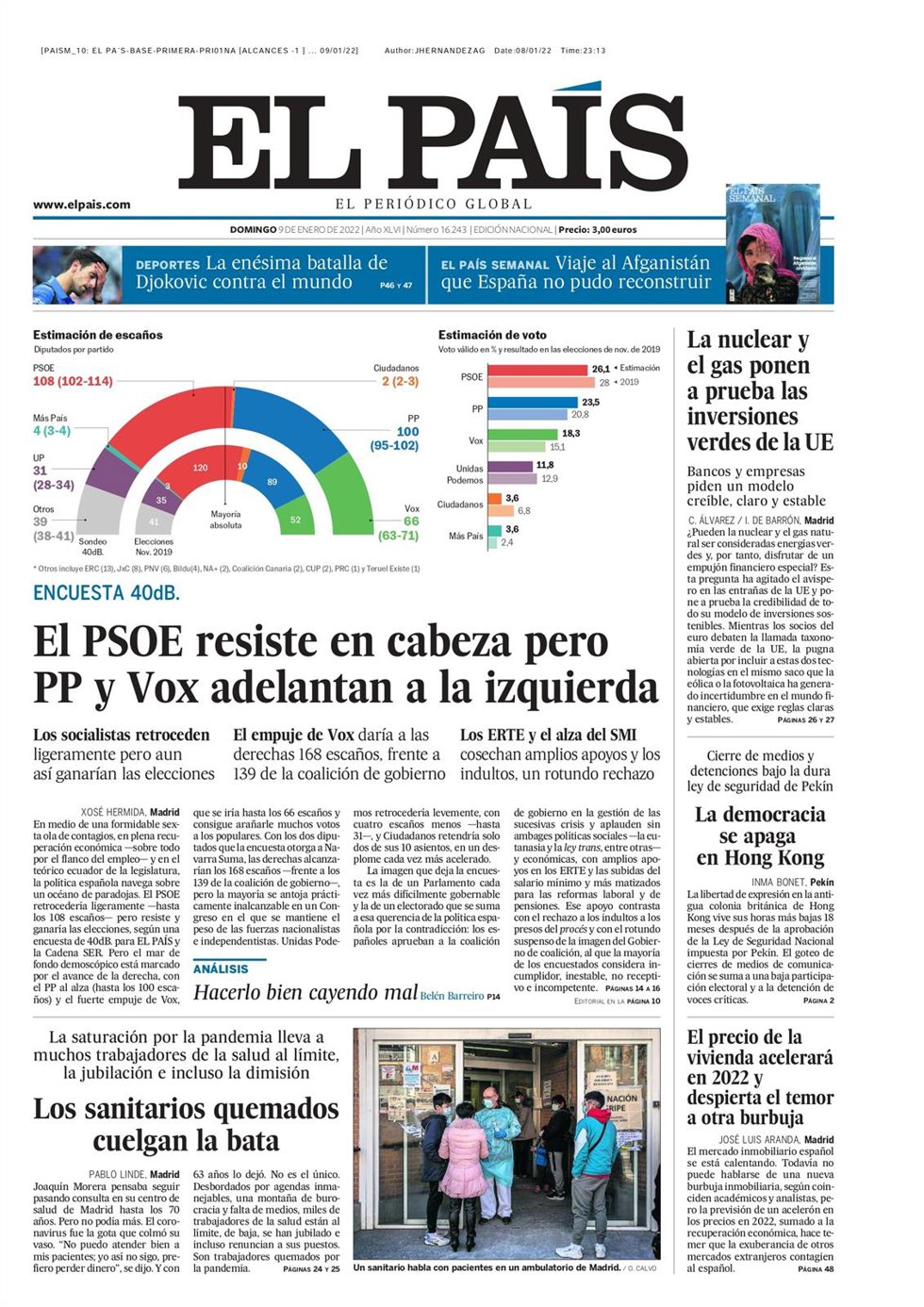 Portada de El País.