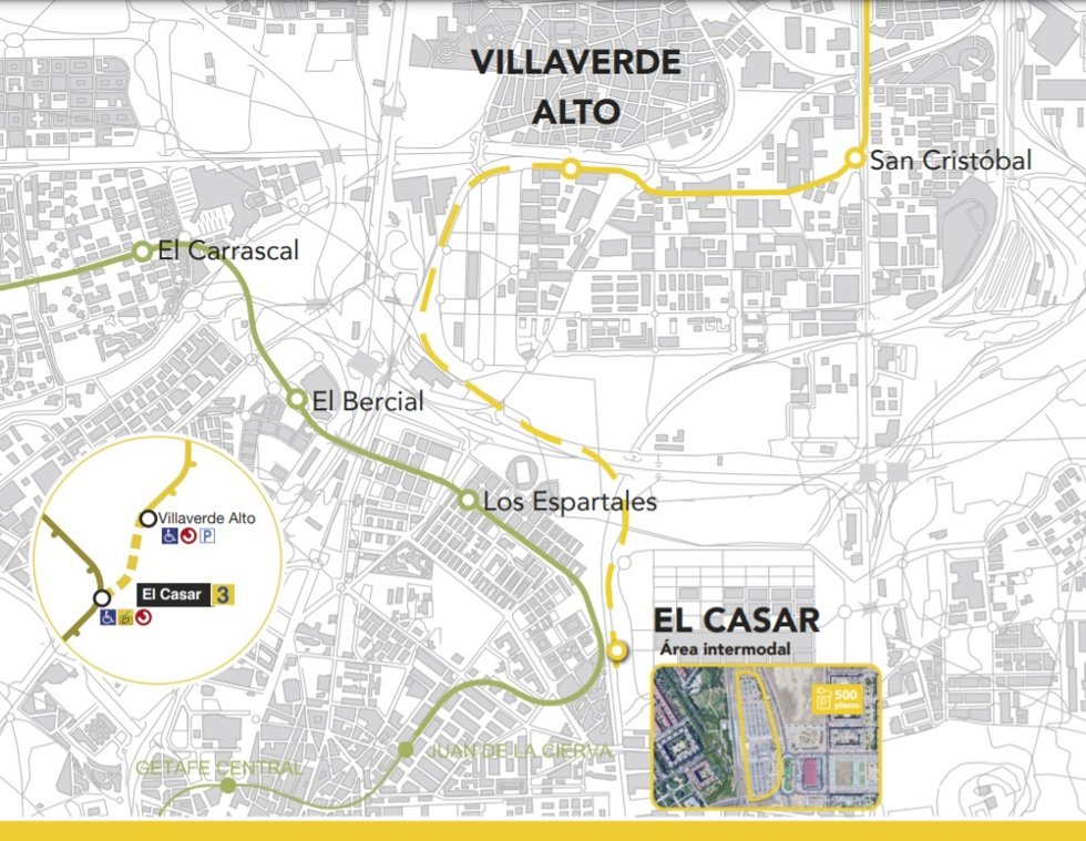 Plano de la ampliación de la Línea 3 de Metro de Madrid.