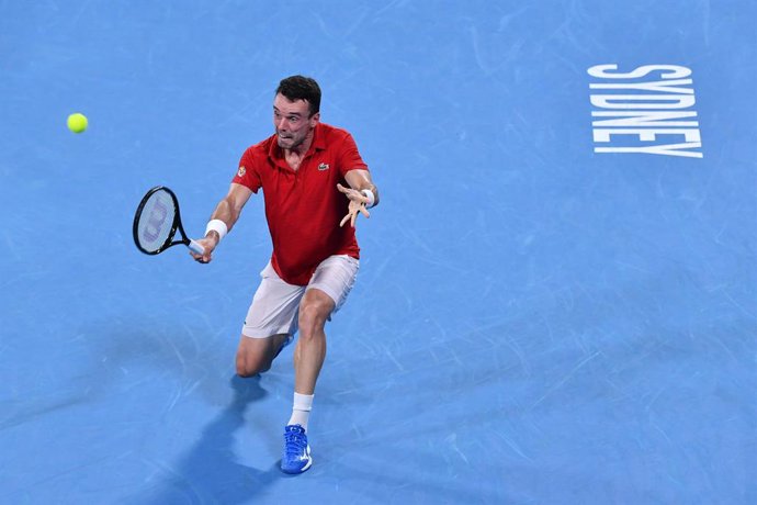 Roberto Bautista Agut of Spain in action during the ATP Cup Final against Felix Auger-Aliassime of Canada on Day 9 of the ATP Cup tennis tournament at Ken Rosewall Arena in Sydney, Sunday, January 9, 2022. (AAP Image/Dean Lewins) NO ARCHIVING, EDITORIAL