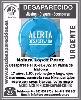 Desactivan la búsqueda de la joven de 17 años de edad desaparecida desde el miércoles en Palma.