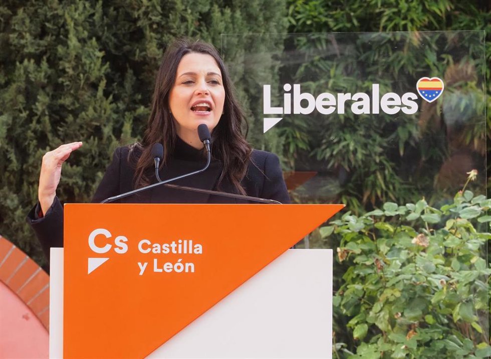 Arrimadas, durante su intervención en un acto de precampaña en Valladolid.