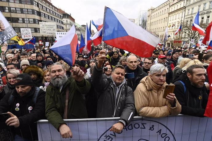 Manifestación contra la vacunación obligatoria en Praga, República Checa