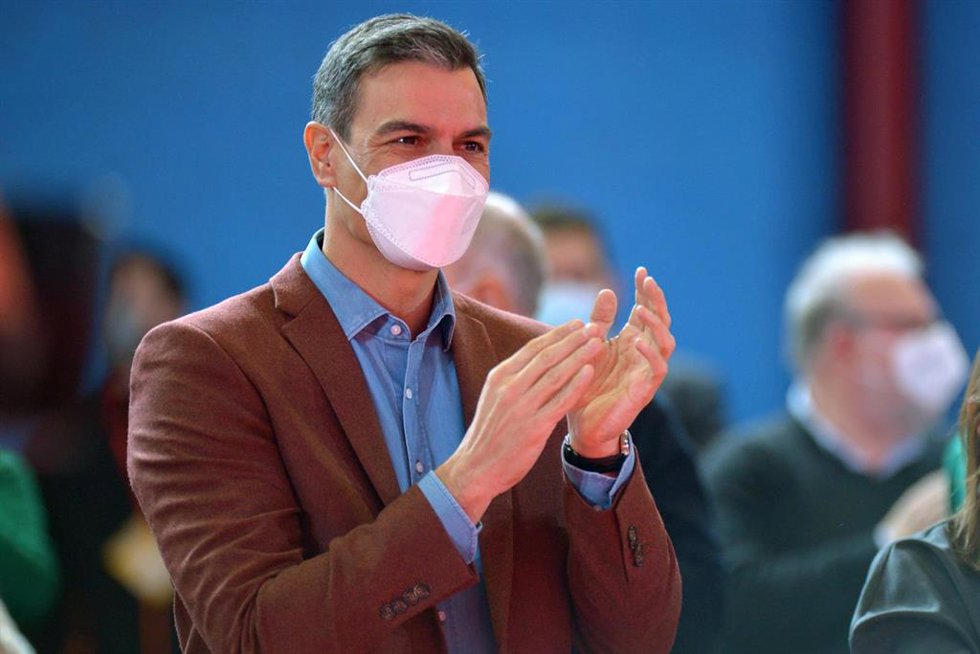 El presidente del Gobierno, Pedro Sánchez, en el primer acto electoral en Palencia, en el Frontón de Eras de Santa Marina, a 9 de enero de 2022, en Palencia, Castilla y León (España).