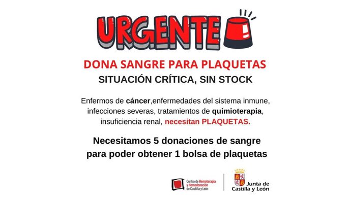 Cartel difundido por el Chemcyl para llamar a donar sangre ante la falta de stock de plaquetas