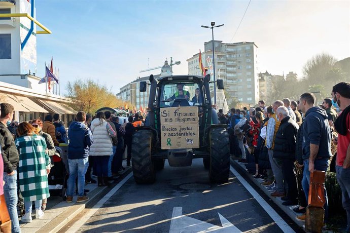 Un tractor circula por una carretera en una manifestación de profesionales de la ganadería 