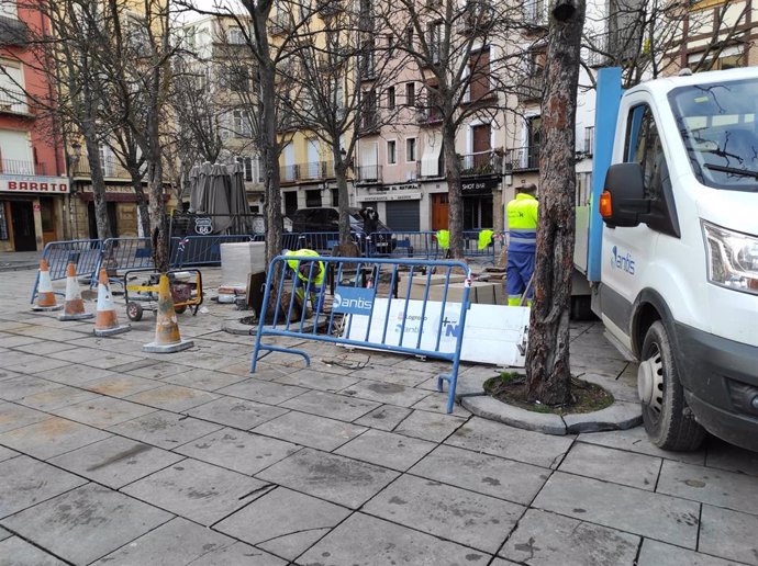 Obras que se están llevando a cabo en la plaza del Mercado de Logroño