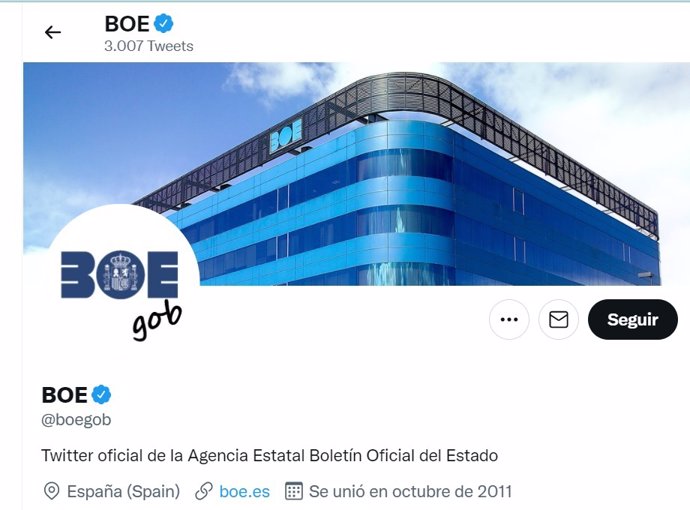 Cuenta del Boletín Oficial del Estado (BOE) en Twitter